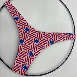 Demon Bikini Handmade Red White Blue Star Cheeky Thong Bikini Bottom Swim Small